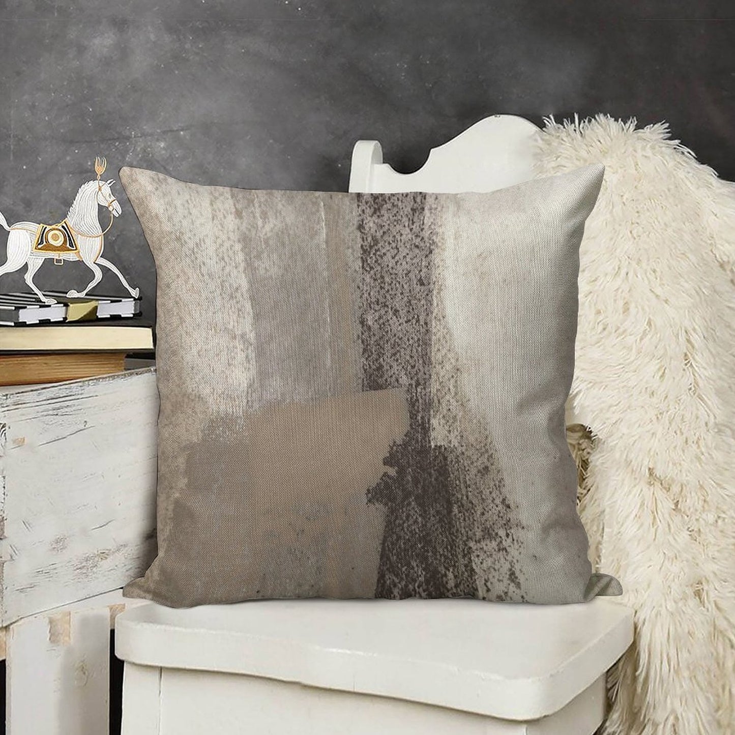 Taupe And Charcoal Grey Modern Abstract Painting Linen Throw Pillow Cover