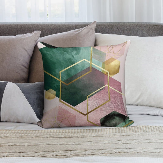 Emerald Green And Pink Geo No 1 Soft Hidden Zipper Throw Pillow