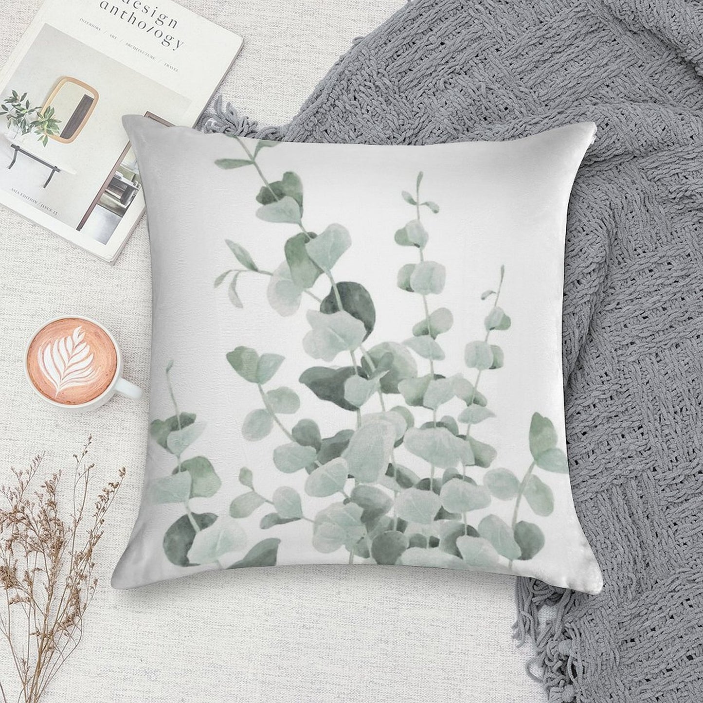 Standing Eucalyptus Leaves Soft Bedroom Essential Throw Pillow