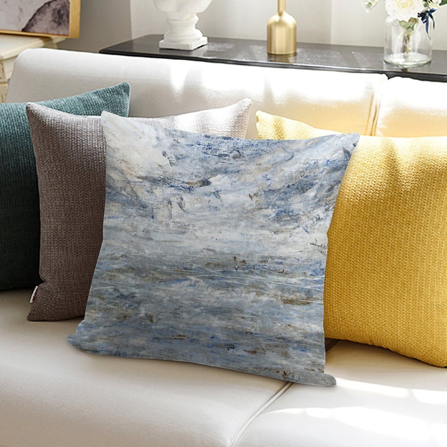 Abstract Seascape in Grey And Blue Soft Fade-Resistant Throw Pillow