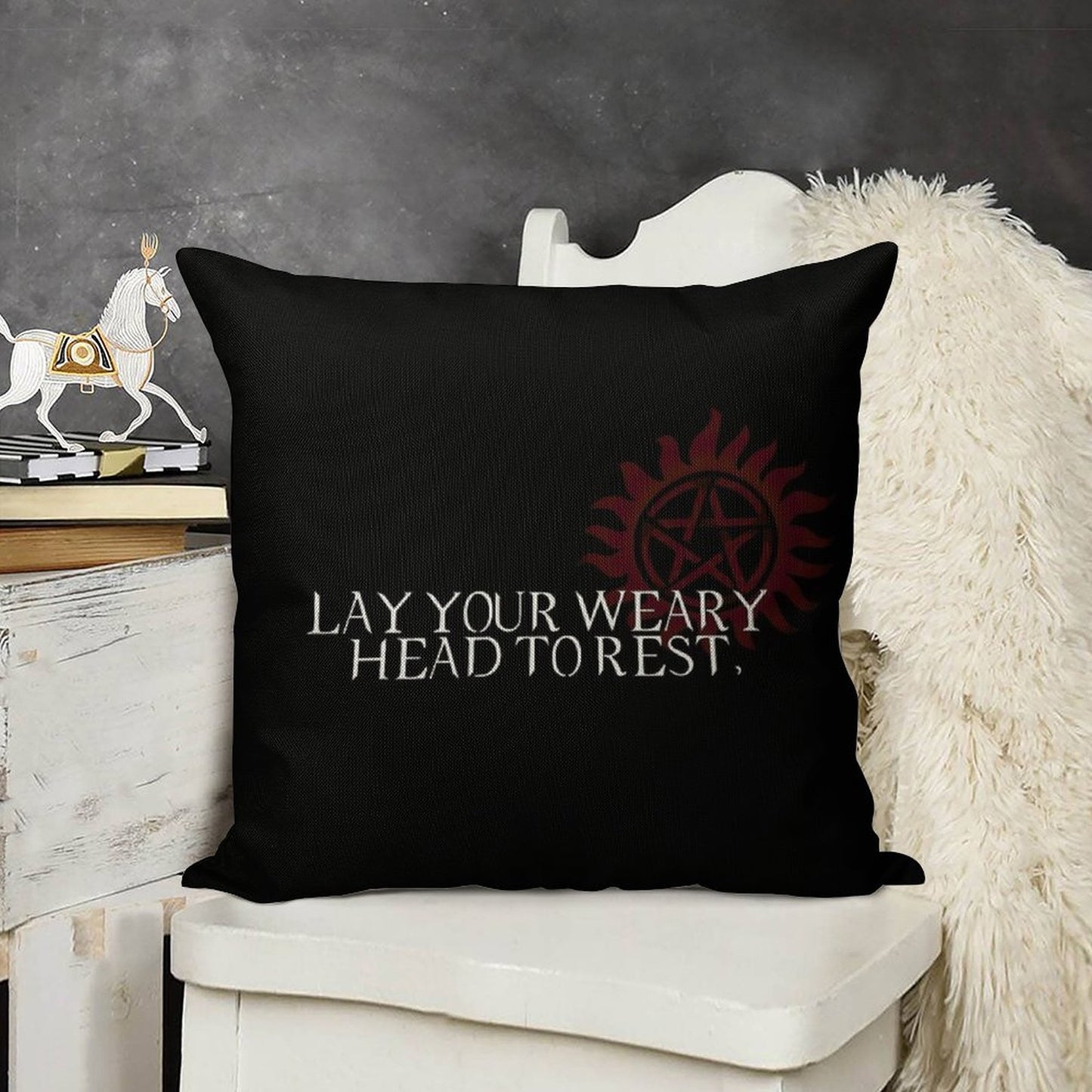 Lay Your Weary Head to Rest Linen Throw Pillow Cover