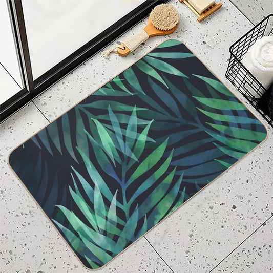 Dark Green Palms Leaves Pattern Versatile Bath Mat