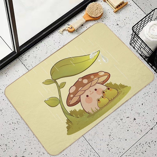 Cute Mushroom And Frogs in The Rain Bath Mat