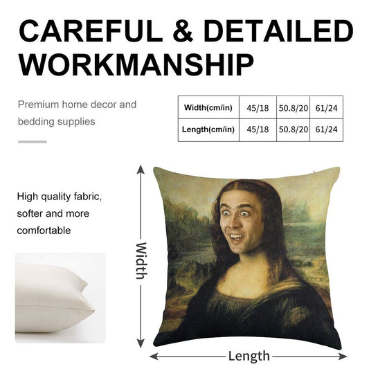 Nicolas Cage As The Mona Lisa Linen Throw Pillow Cover