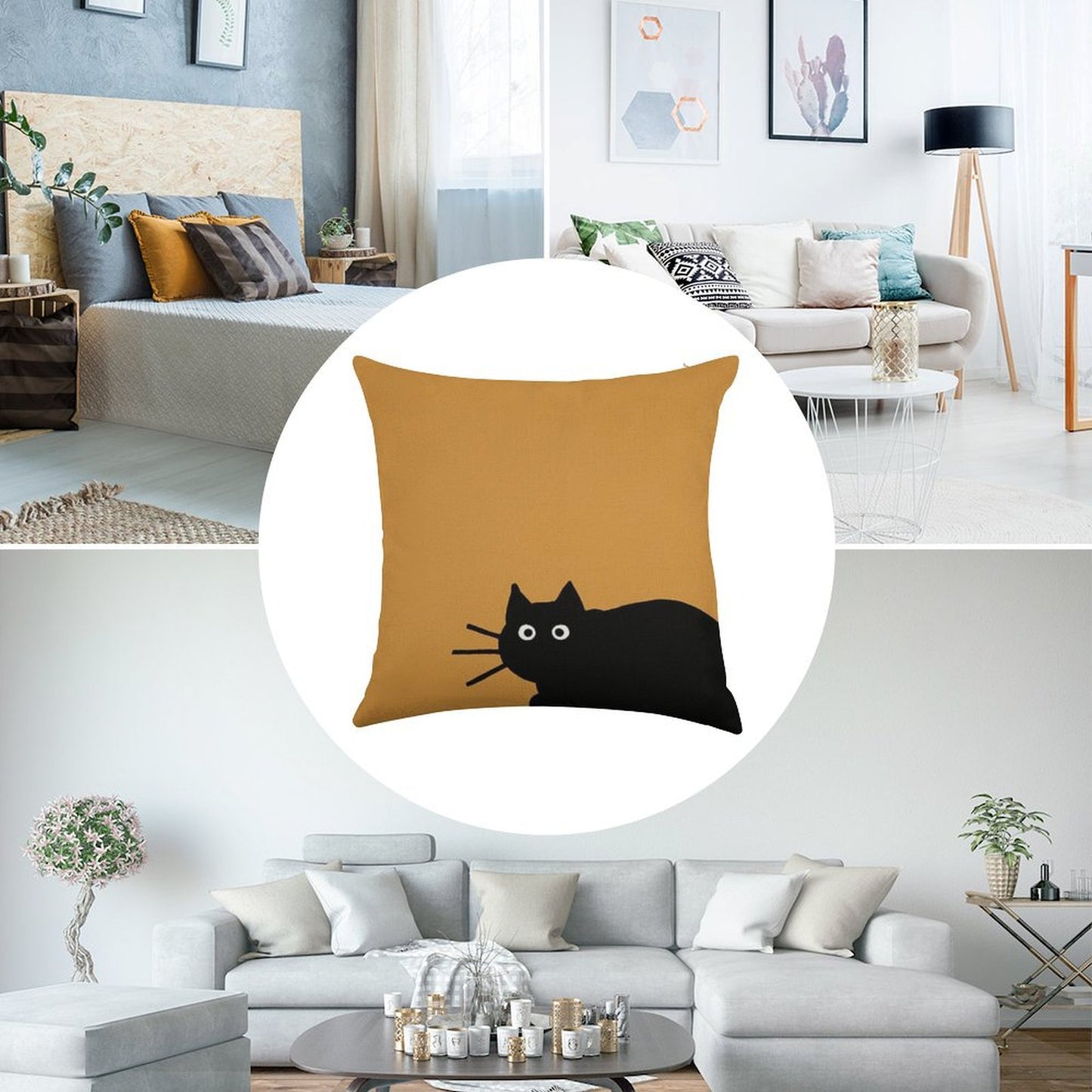 Black Cat(s) Linen Throw Pillow Cover