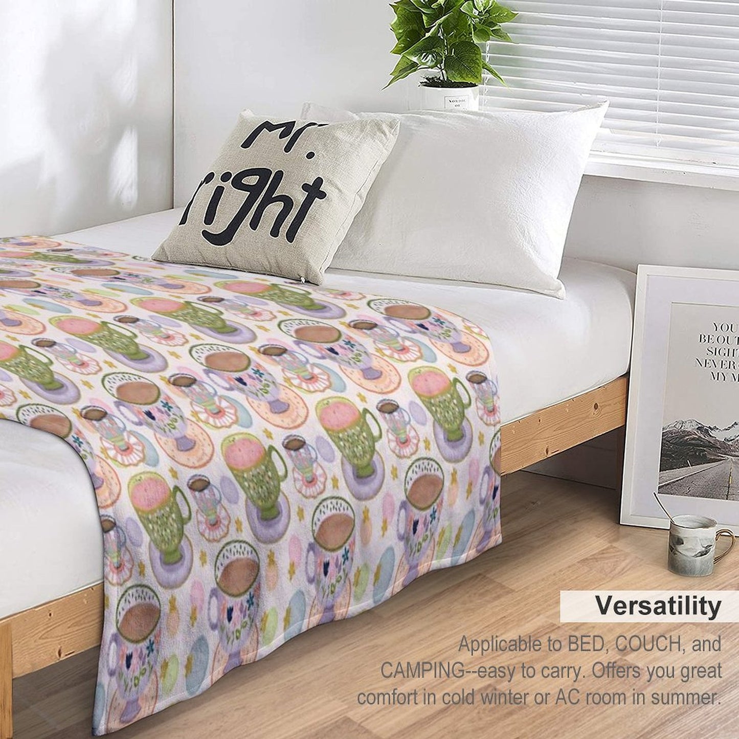 Fancy A Cup of Tea Watercolour Pattern Throw Blanket