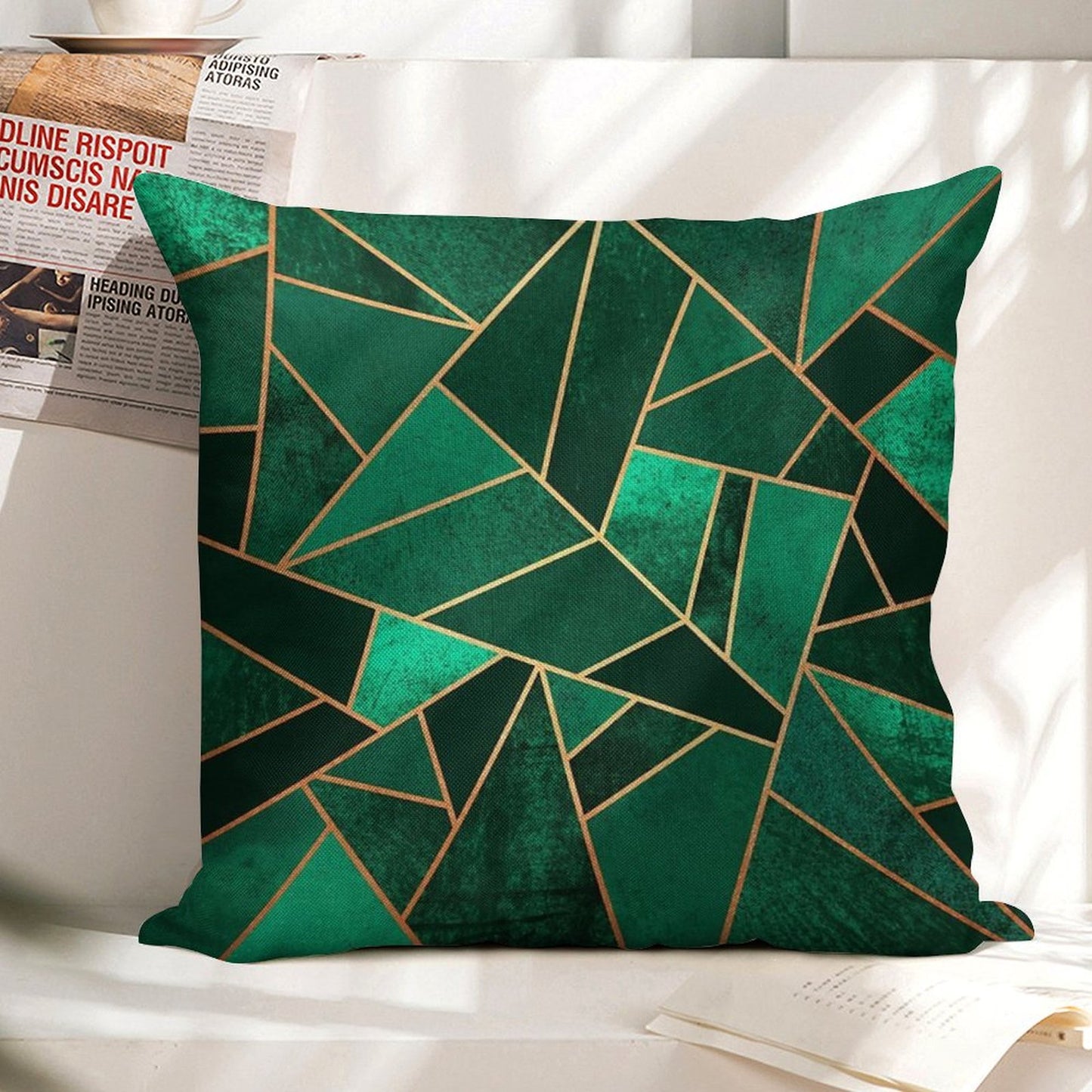 Emerald And Copper Linen Throw Pillow Cover