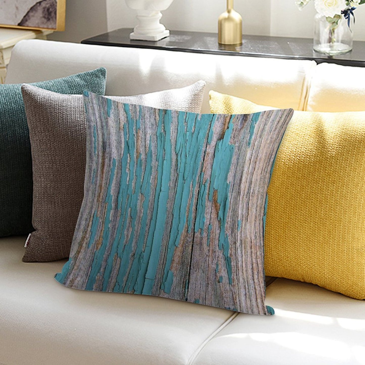 Shabby Rustic Weathered Wood Turquoise Soft Fade-Resistant Throw Pillow