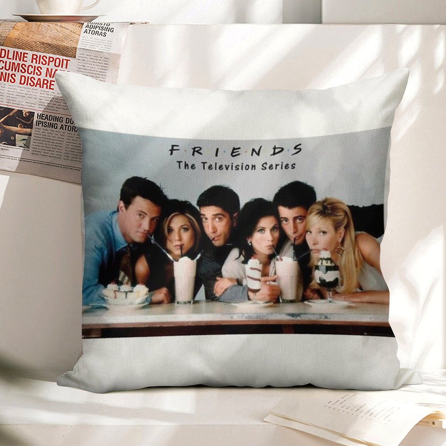 Friends Milkshake Linen Throw Pillow Cover
