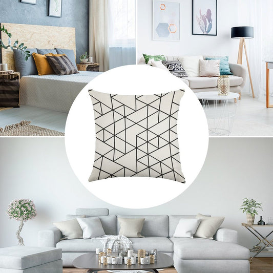 Triangles, Black And White Linen Throw Pillow Cover