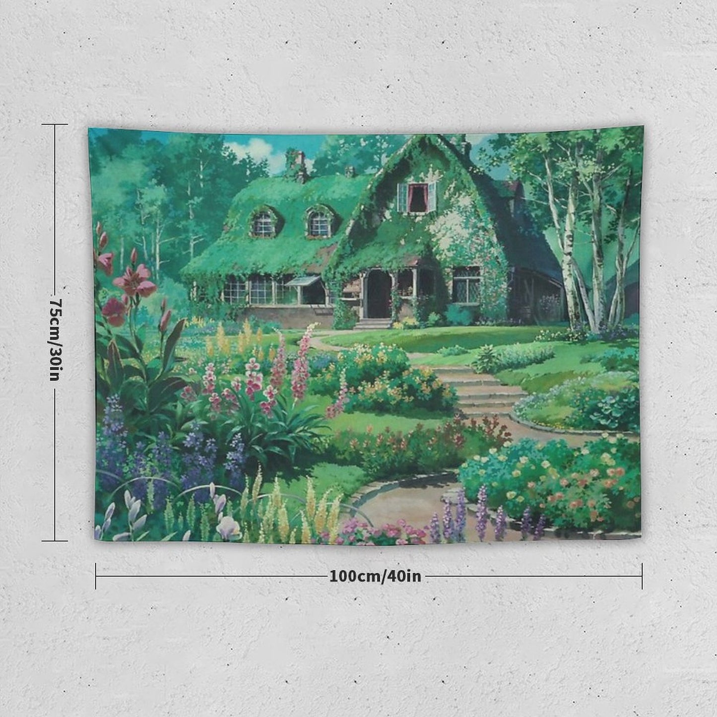 Anime Movie House with Flowers Scenery Tapestry