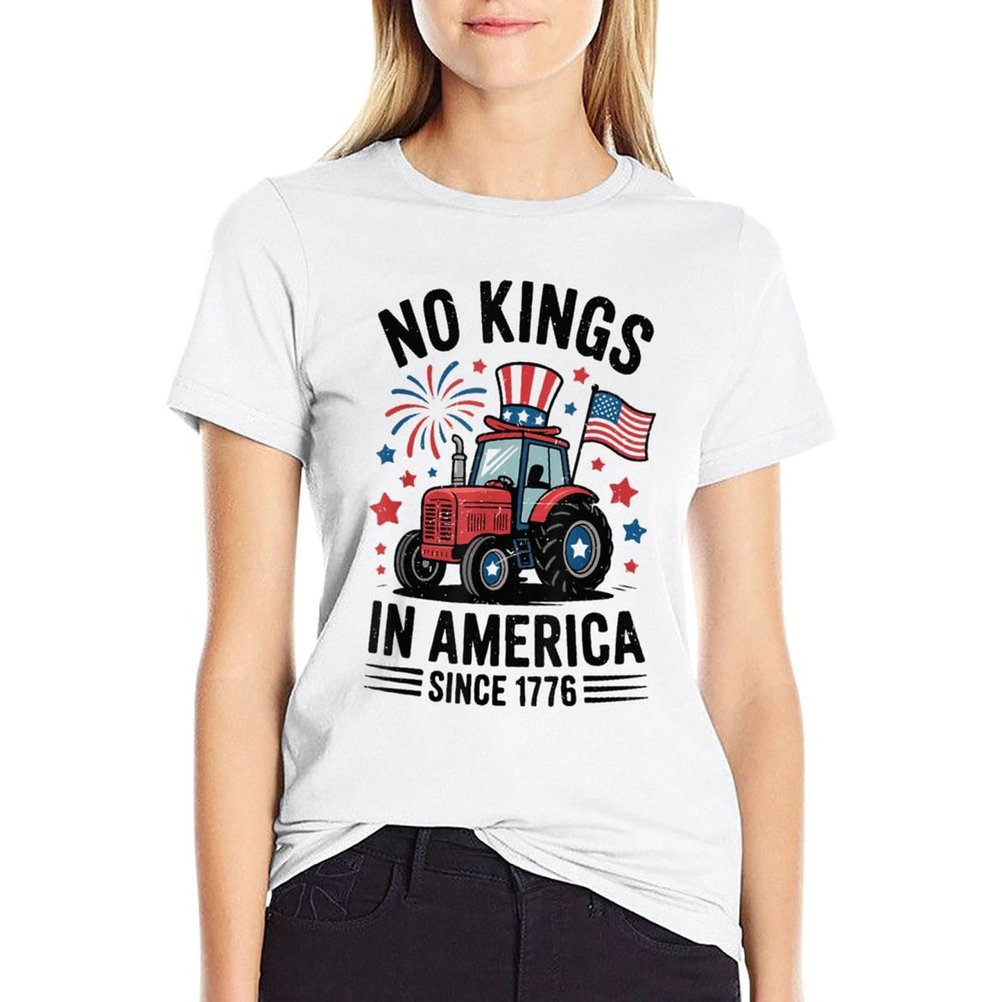 No Kings In America Funny 4th July Tractor Toddler Stretchy T-Shirt