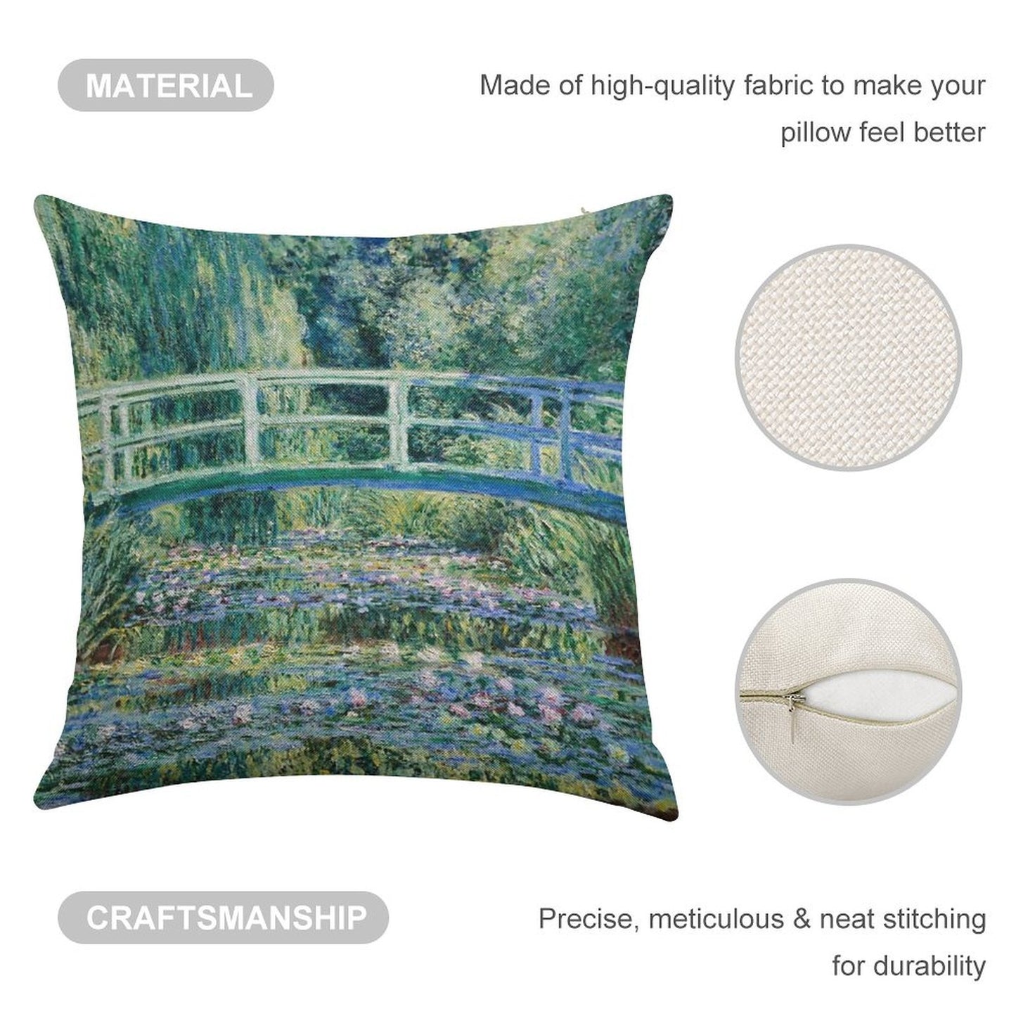 Water Lilies And Japanese Bridge, Claude Monet Linen Throw Pillow Cover