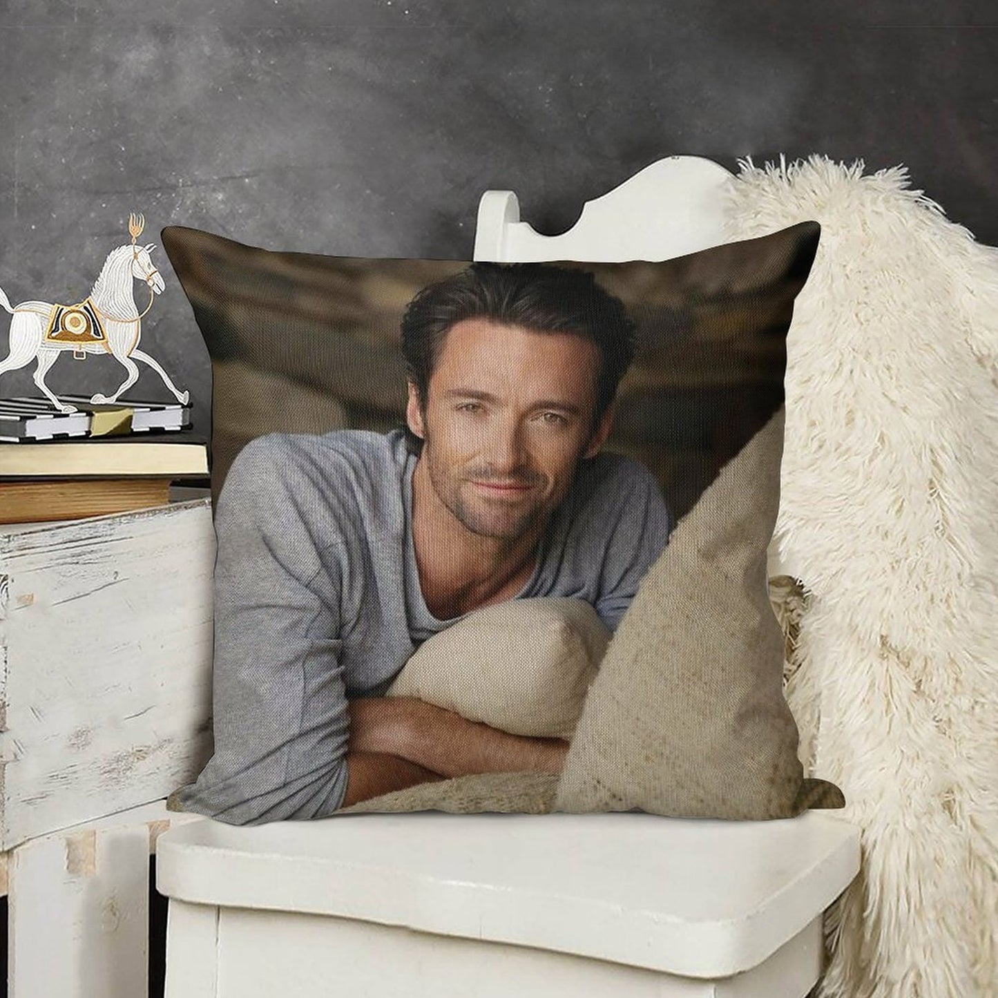 Hugh Jackman Linen Throw Pillow Cover