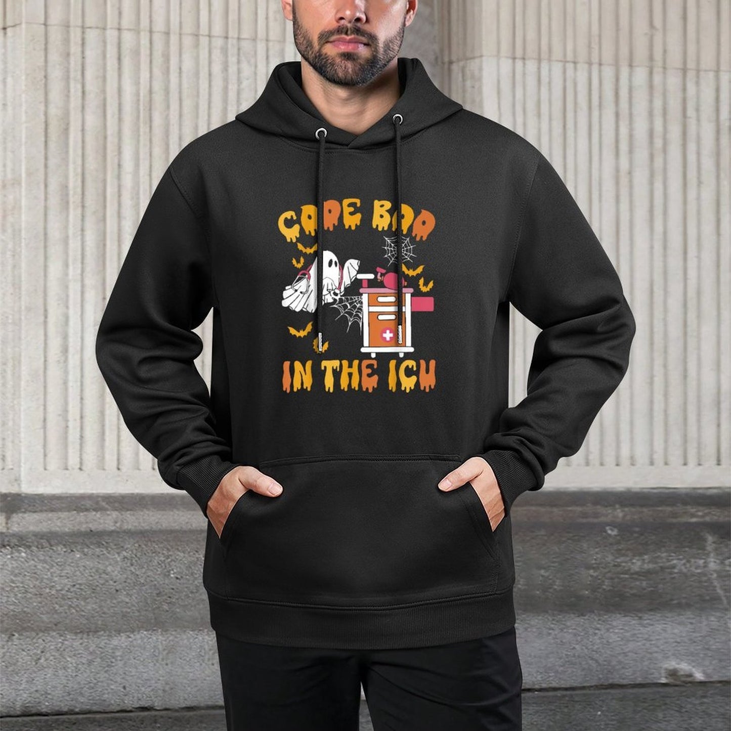 Code Boo in The ICU Ghost Nurse Halloween Spooky Season Machine Washable Hoodie