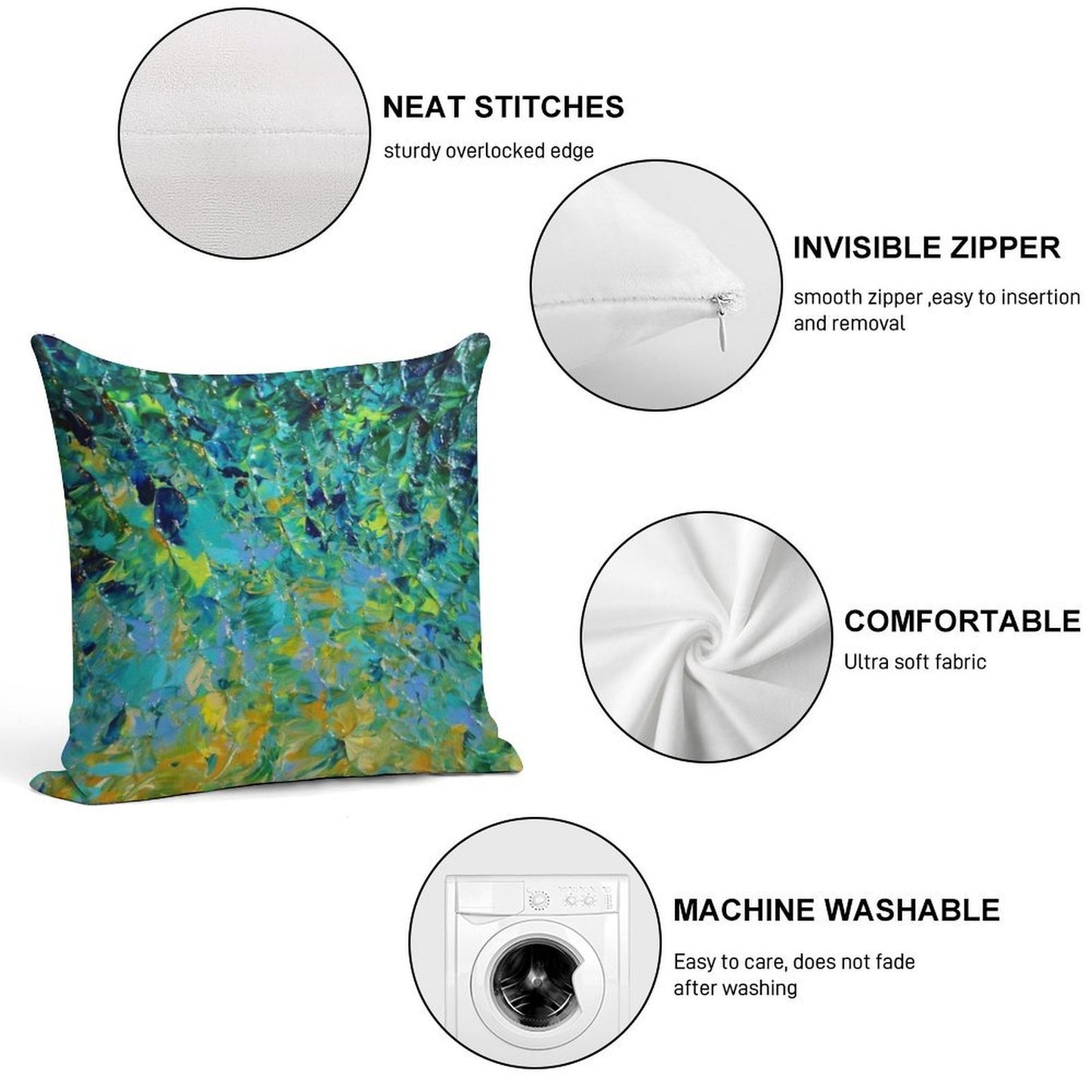 BEAUTY BENEATH THE SURFACE - Stunning Lake Ocean River Water Nature Green Blue Teal Yellow Aqua Abstract Soft Hidden Zipper Throw Pillow