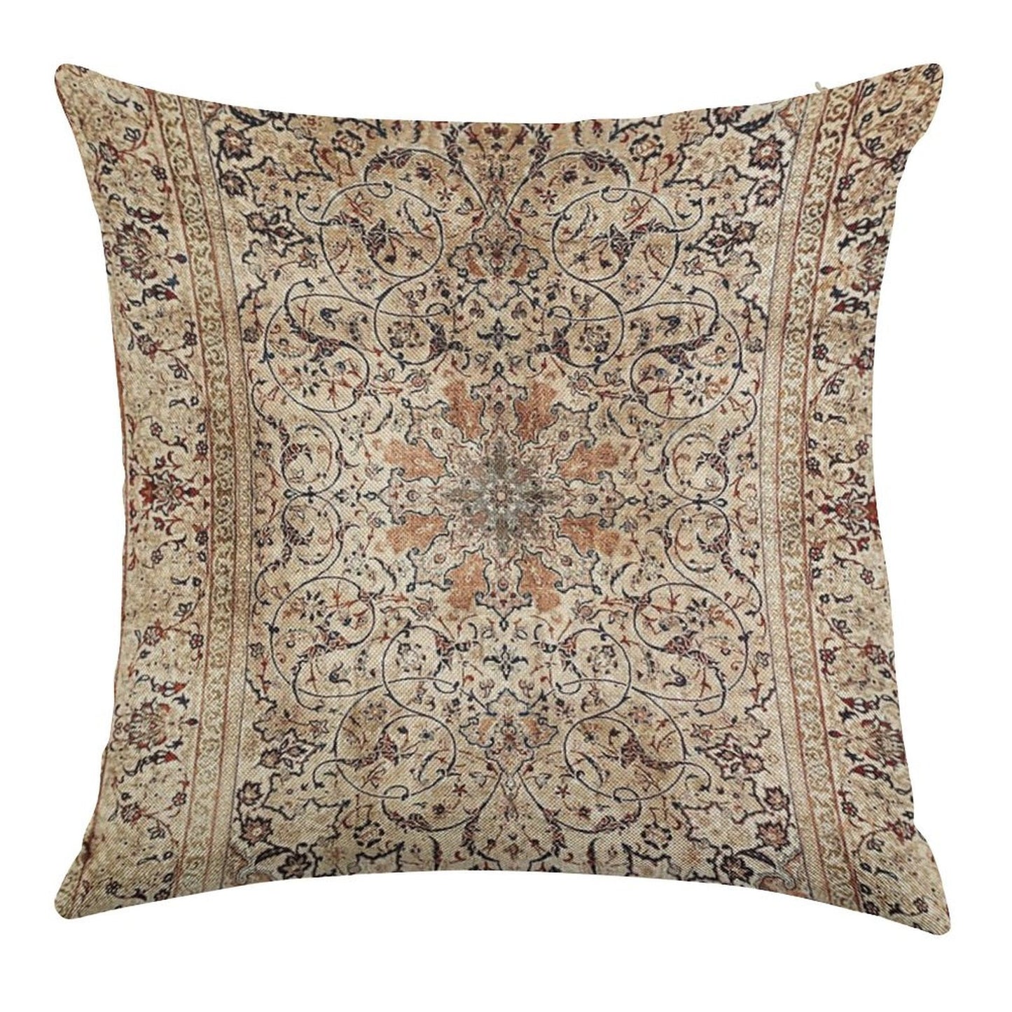 Silk Esfahan Persian Carpet Print Linen Throw Pillow Cover
