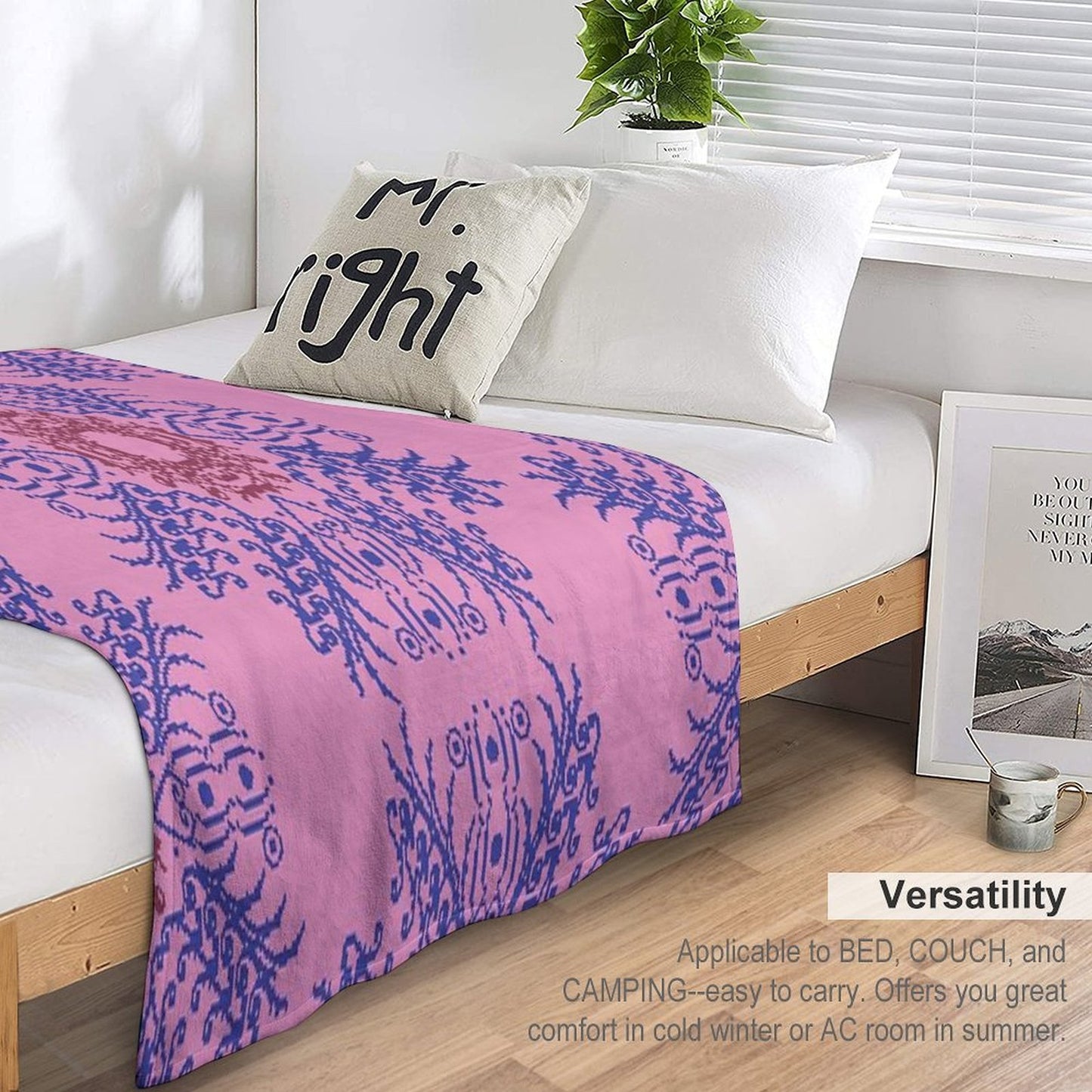 Pink And Blue Floral Wreath Throw Blanket