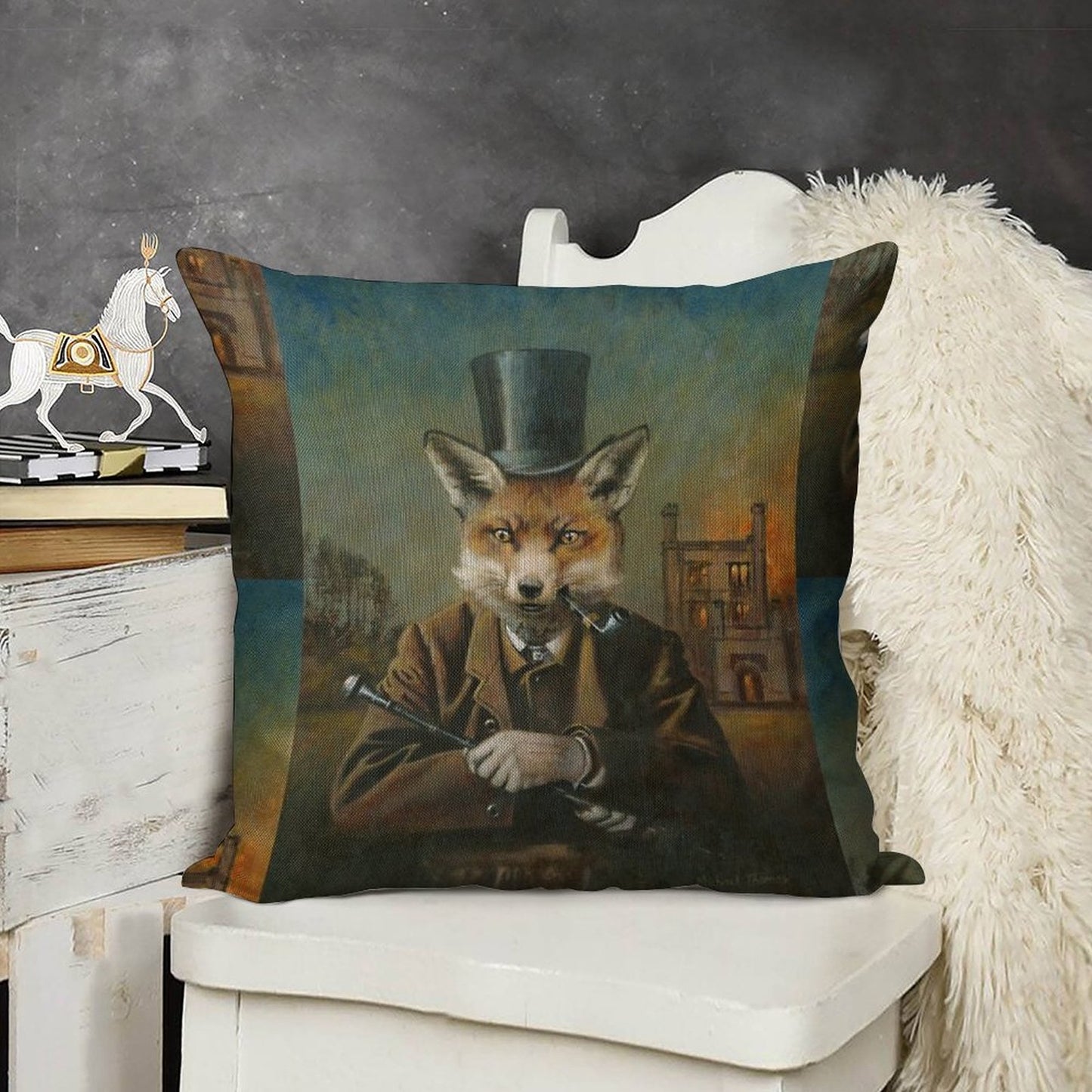 The Dapper Fox Linen Throw Pillow Cover