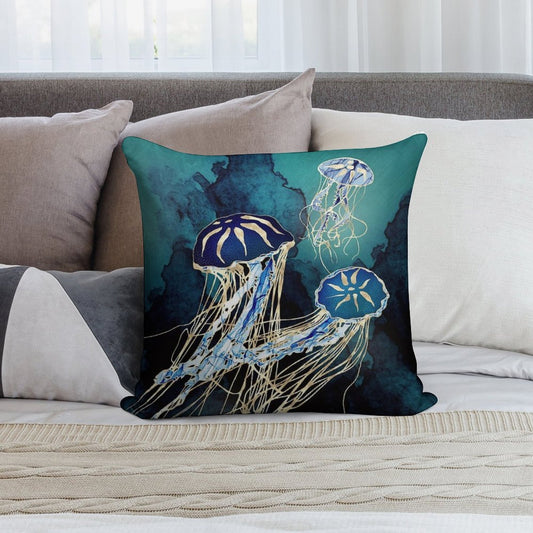 Metallic Jellyfish III Soft Fade-Resistant Throw Pillow