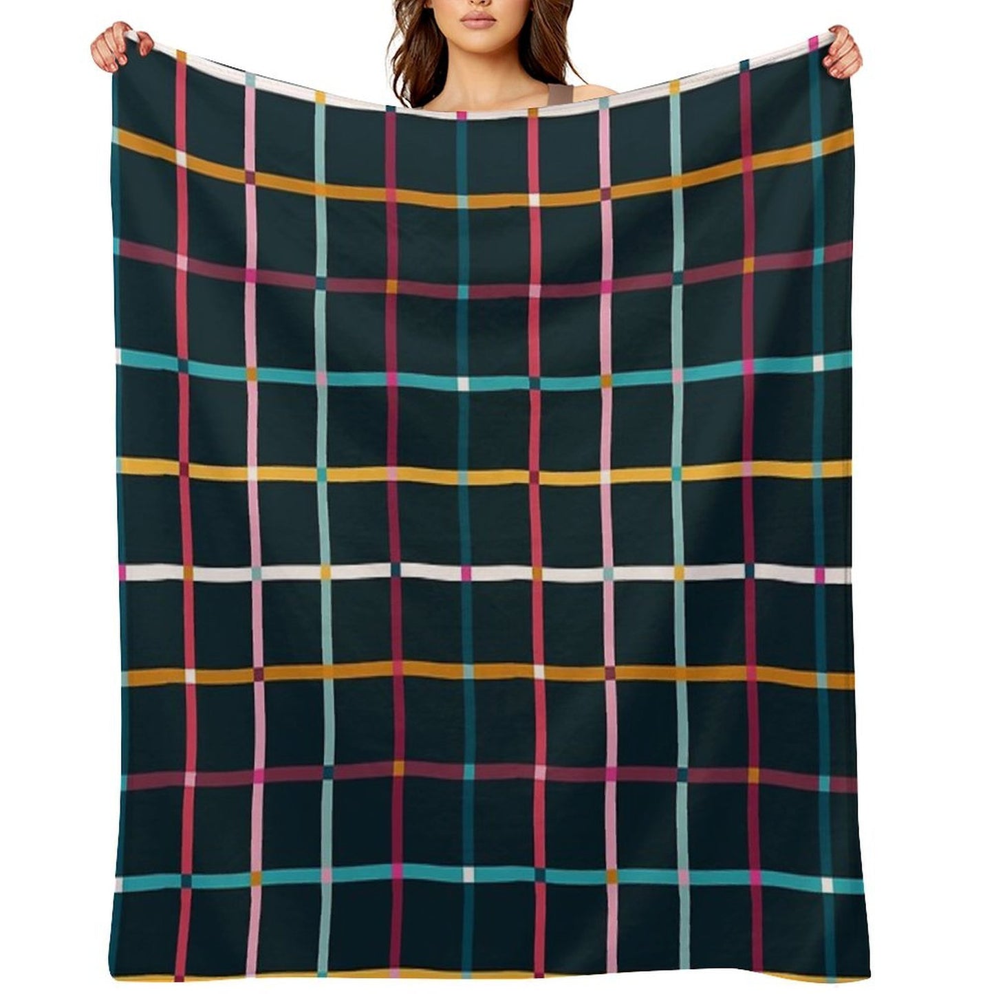 Hand Drawn Plaid Pattern Throw Blanket
