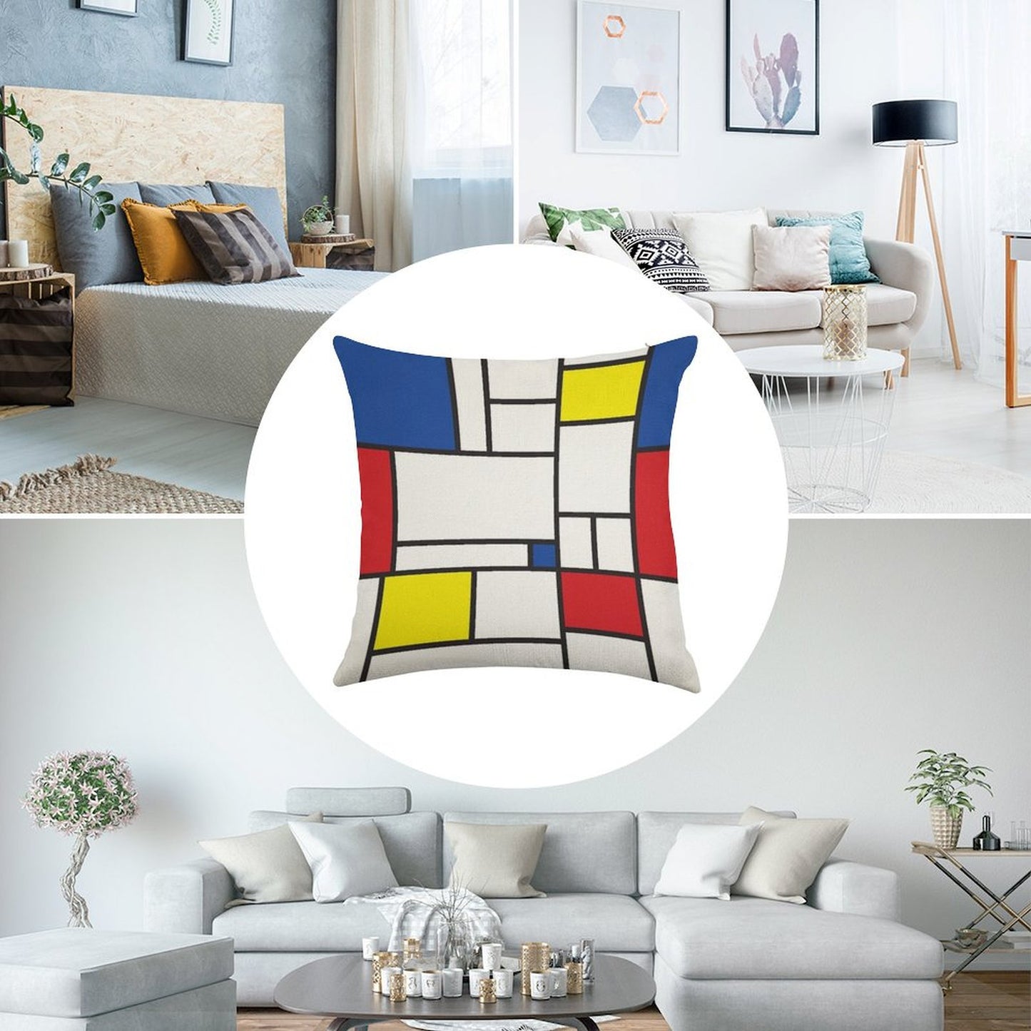 Mondrian Minimalist De Stijl Modern Art II © Fatfatin Linen Throw Pillow Cover