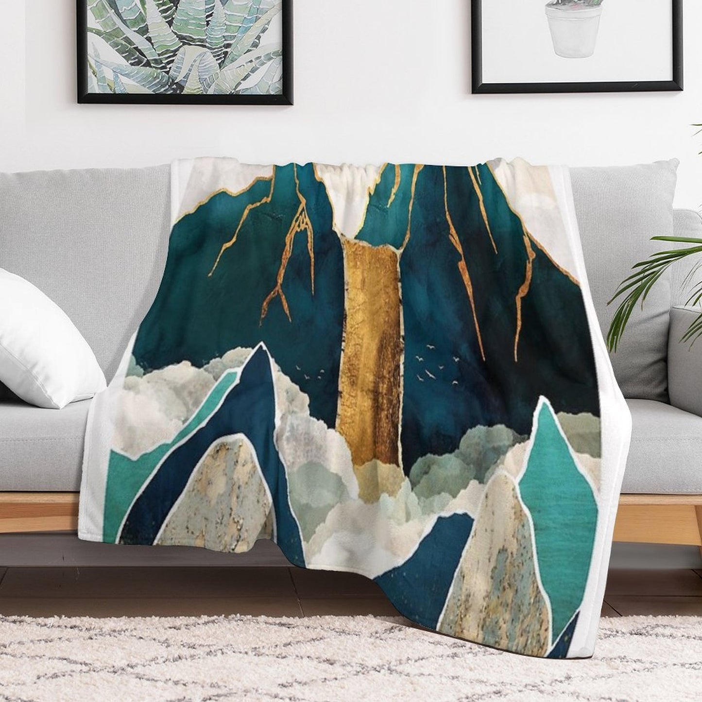 Golden Waterfall Throw Blanket
