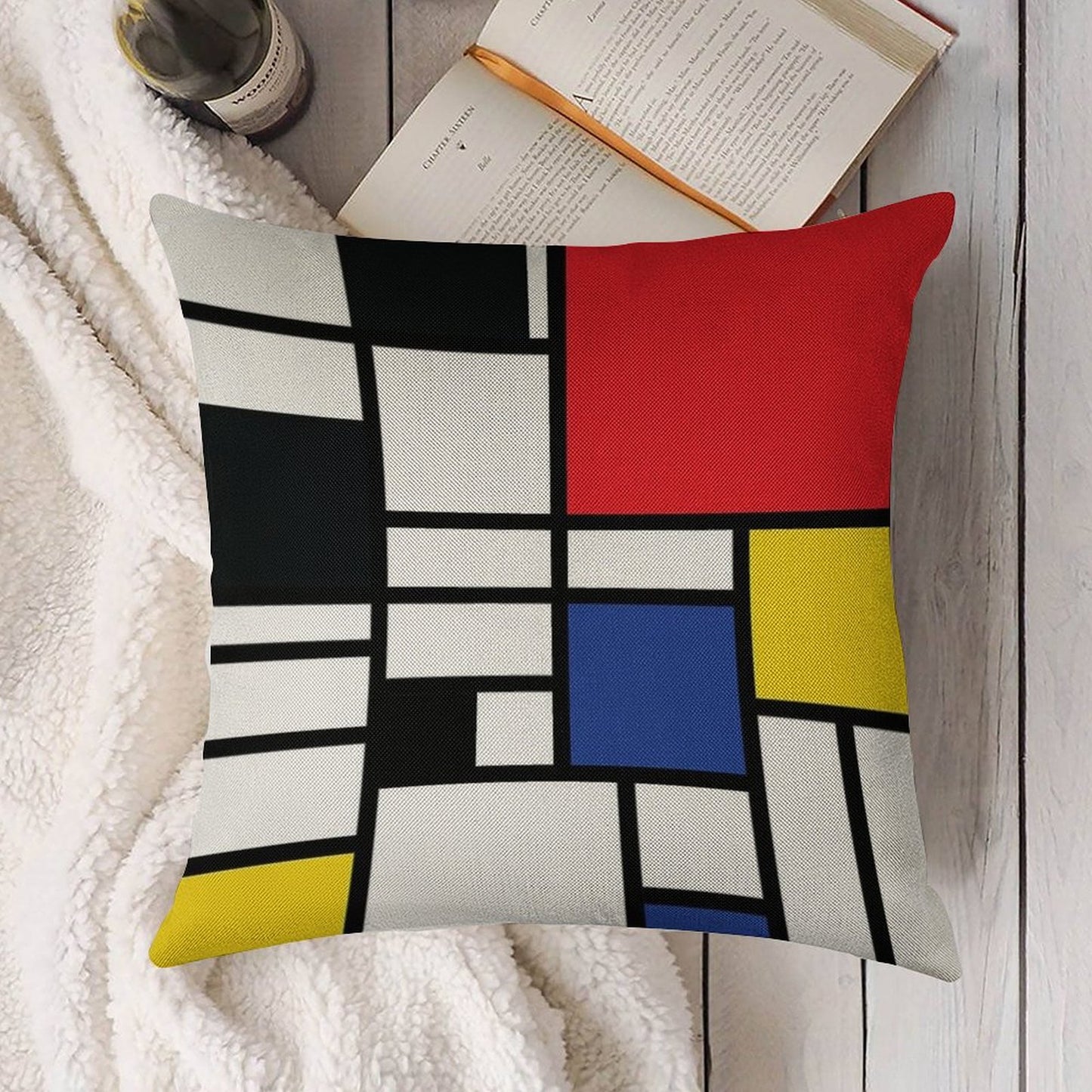 De Stijl #1 Linen Throw Pillow Cover