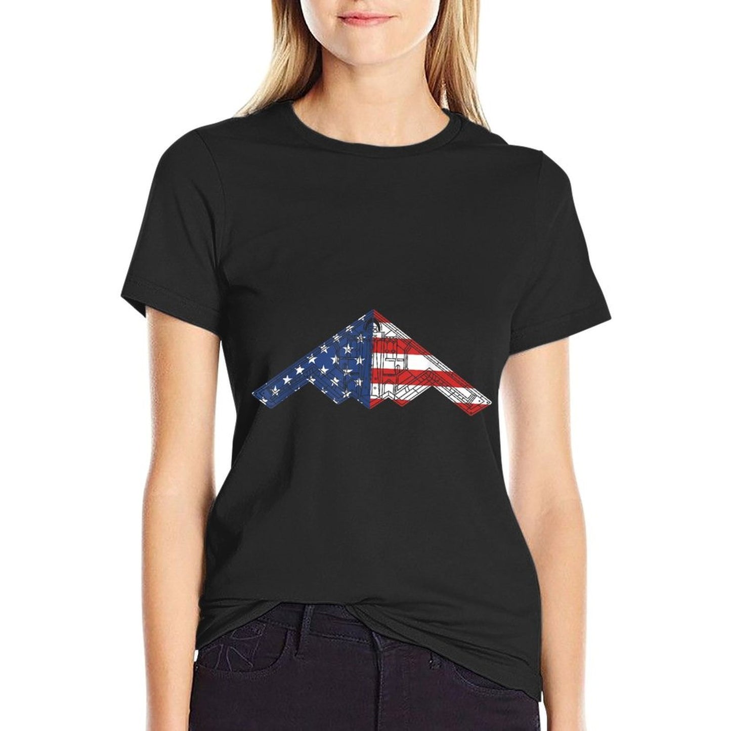 B-2 Bomber Stealth Aircraft Schematic American B2 High-quality Stitching T-Shirt