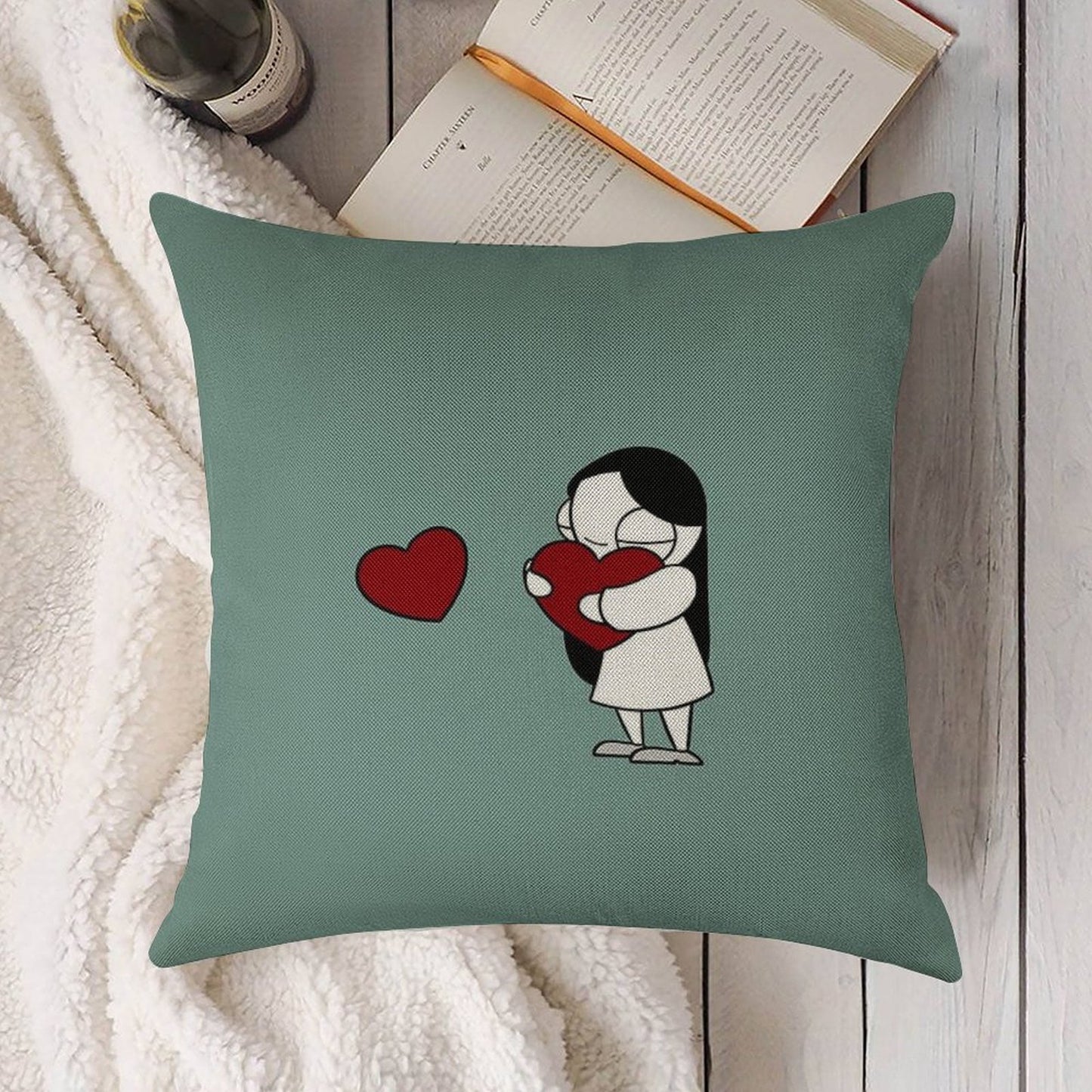 Catana Hearts Linen Throw Pillow Cover