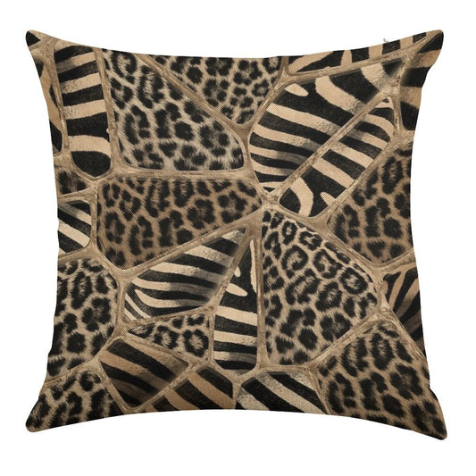 Animal Print - Leopard And Zebra - Pastel Gold Linen Throw Pillow Cover