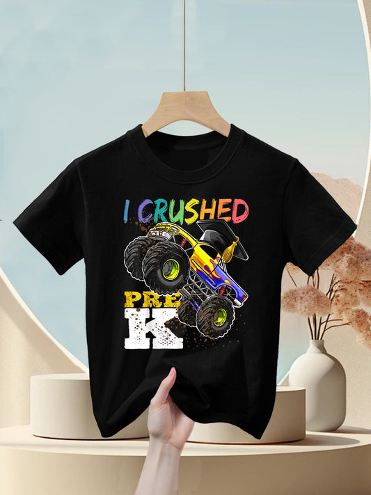 I Crushed Pre-K Monster Truck Graduation Cap Shirt Gift Boys Kids T-Shirt