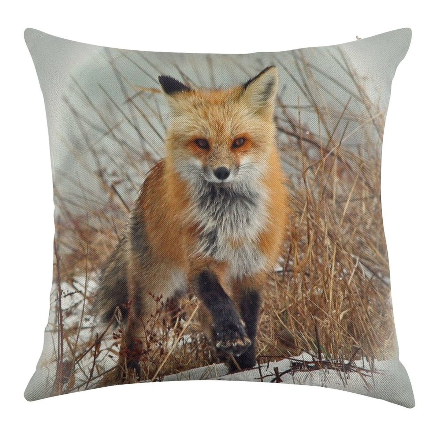 Red Fox Linen Throw Pillow Cover
