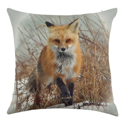 Red Fox Linen Throw Pillow Cover