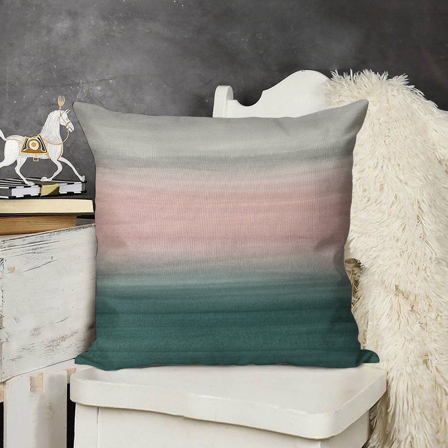 Touching Teal Blush Gray Watercolor Abstract #1 #painting #decor #art Linen Throw Pillow Cover