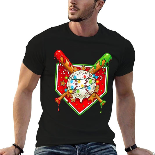 Funny Christmas Baseball Ice Cream Drip Men Women Kids Easy-care T-Shirt