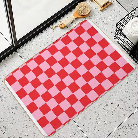Checkered Pink And Red Bath Mat