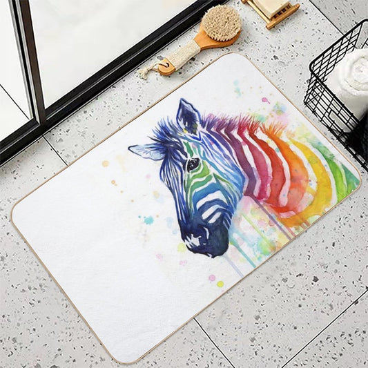 Rainbow Zebra Watercolor Animal Painting Bath Mat