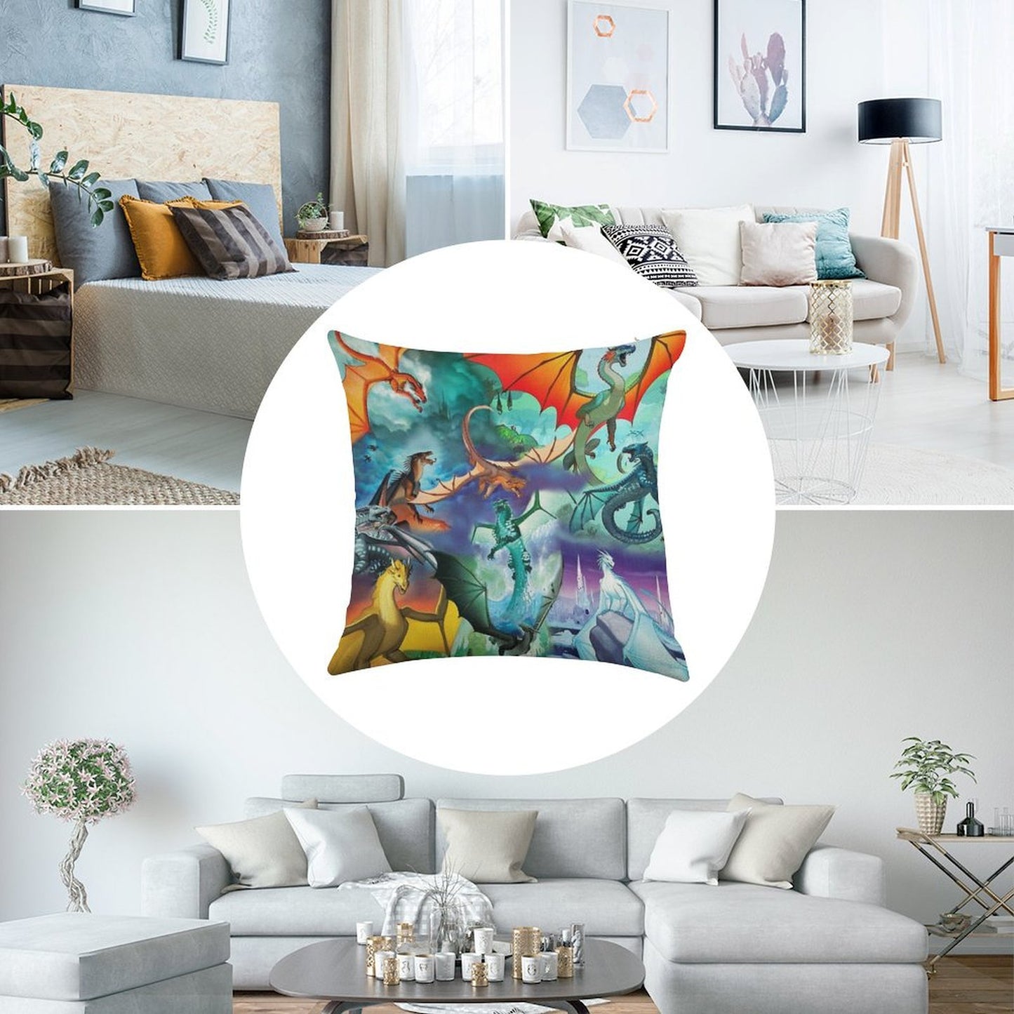 Wing of Fire All Dragon Pattern Background Linen Throw Pillow Cover