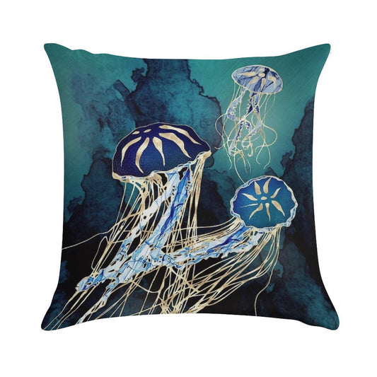 Metallic Jellyfish III Soft Fade-Resistant Throw Pillow