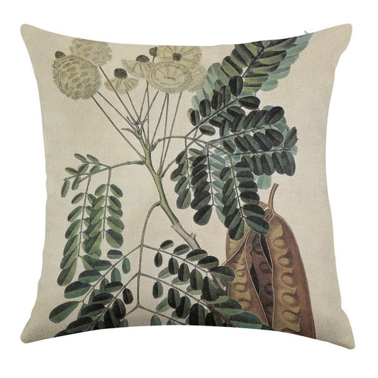 Acacia Vintage Botanical Print Linen Throw Pillow Cover