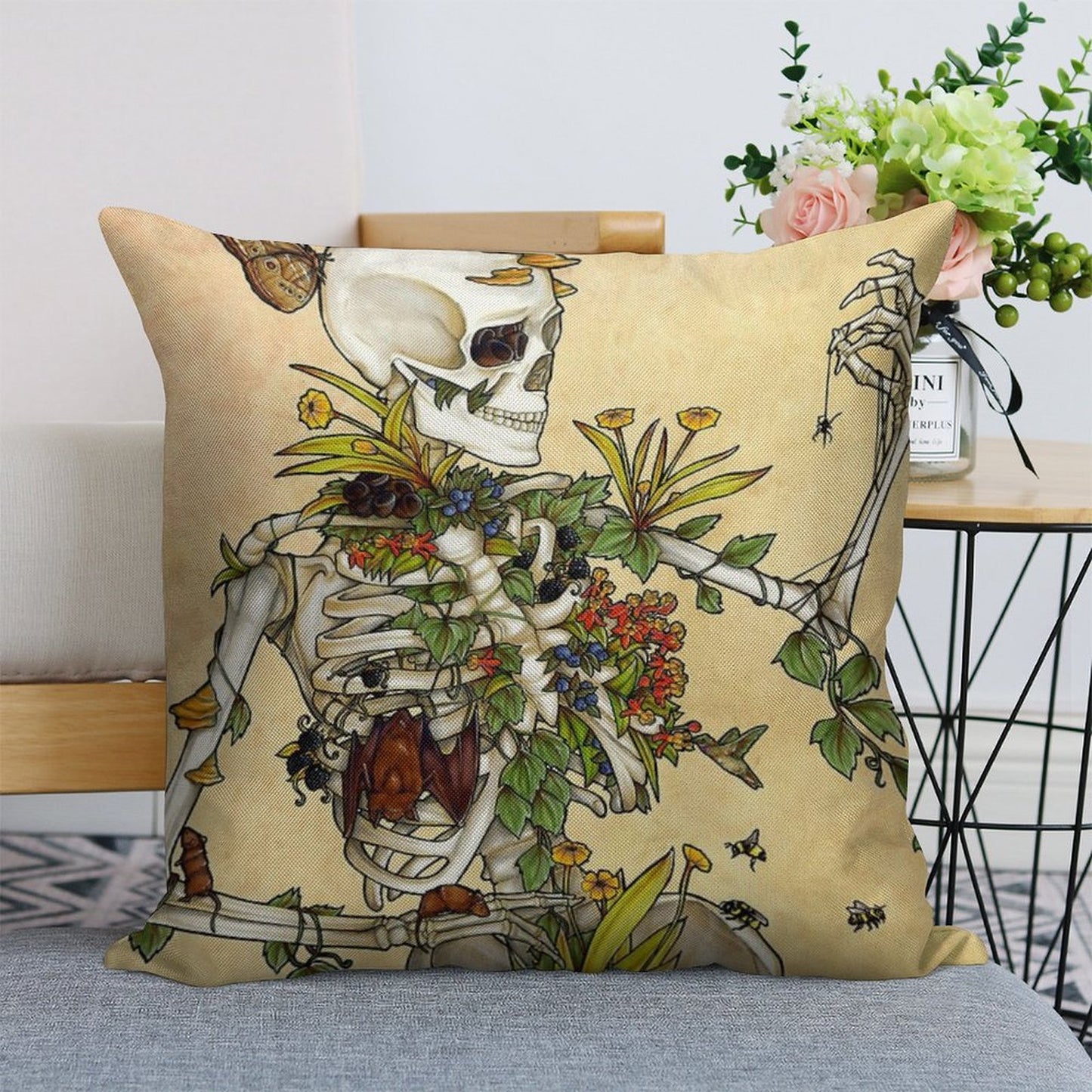 Bones And Botany Linen Throw Pillow Cover