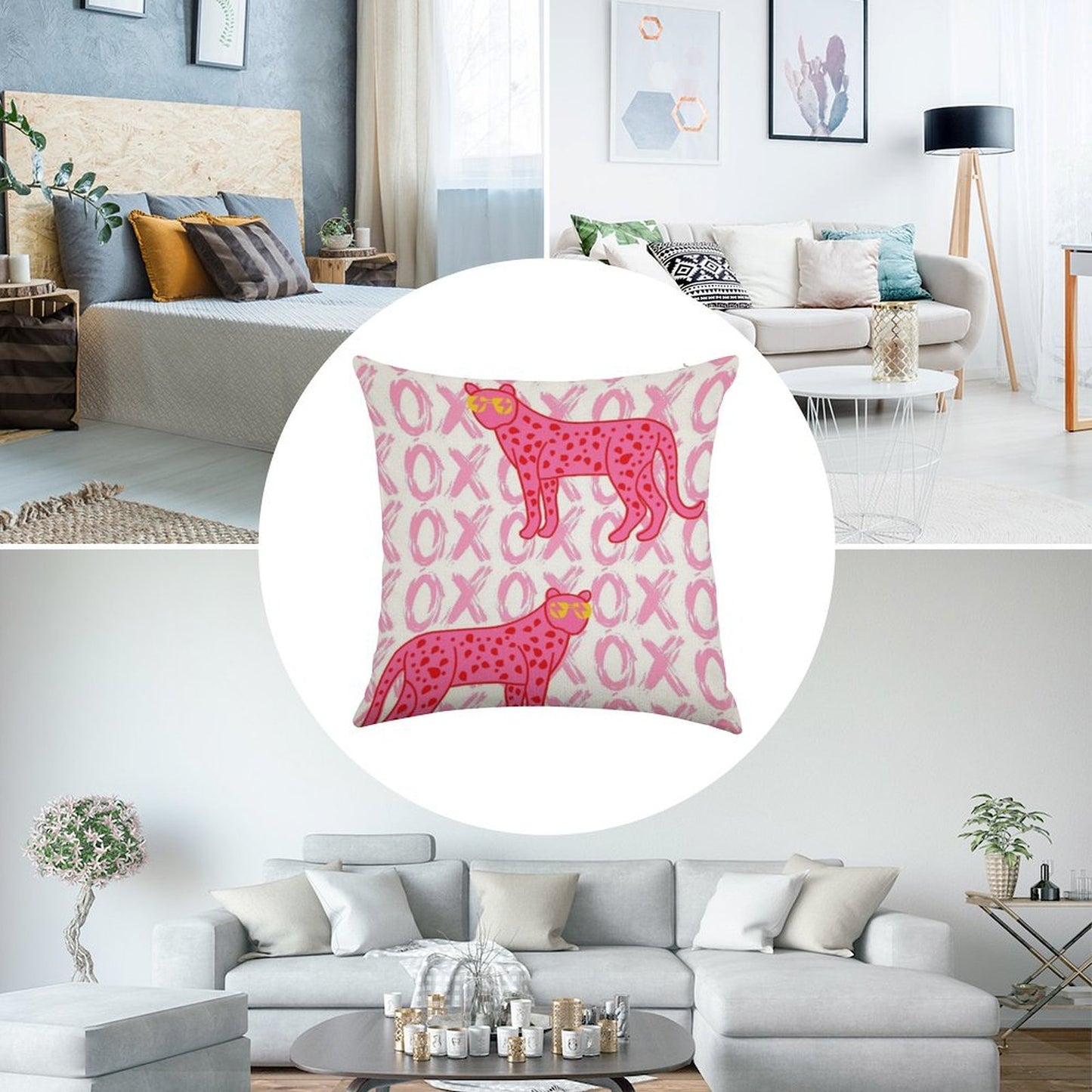 Cheetah Xoxo Linen Throw Pillow Cover