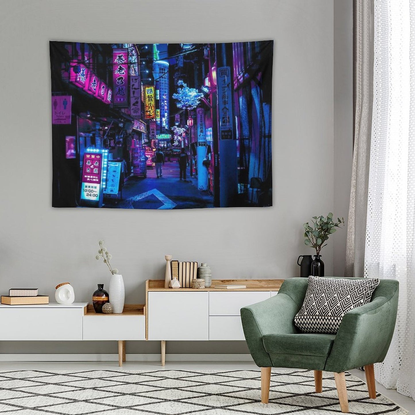 Blue Tokyo Alleys Tapestry