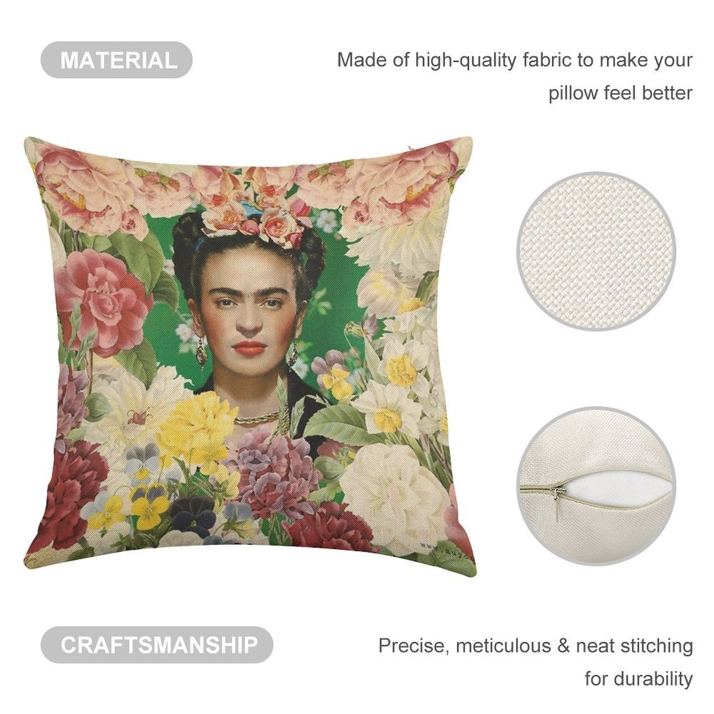 Frida Kahlo IV Linen Throw Pillow Cover