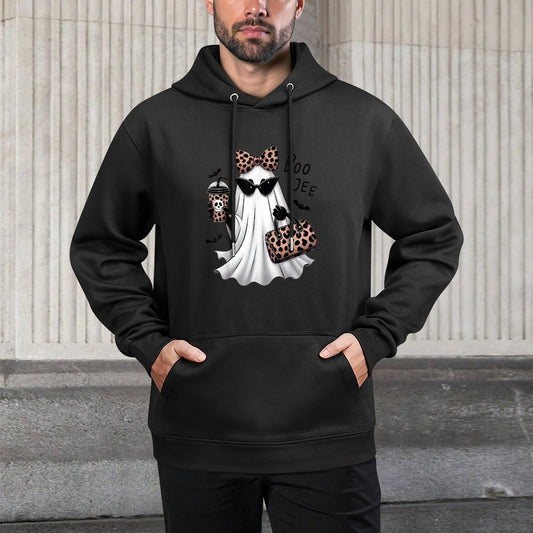 Coquette Leopard Ghost Coffee Boo-JEE Halloween Boujee Ghost Easy Care Hoodie