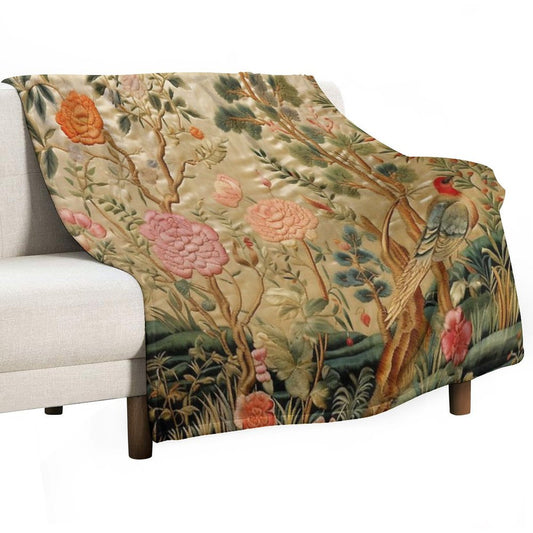 Silk Floral Birds Carpet Throw Blanket