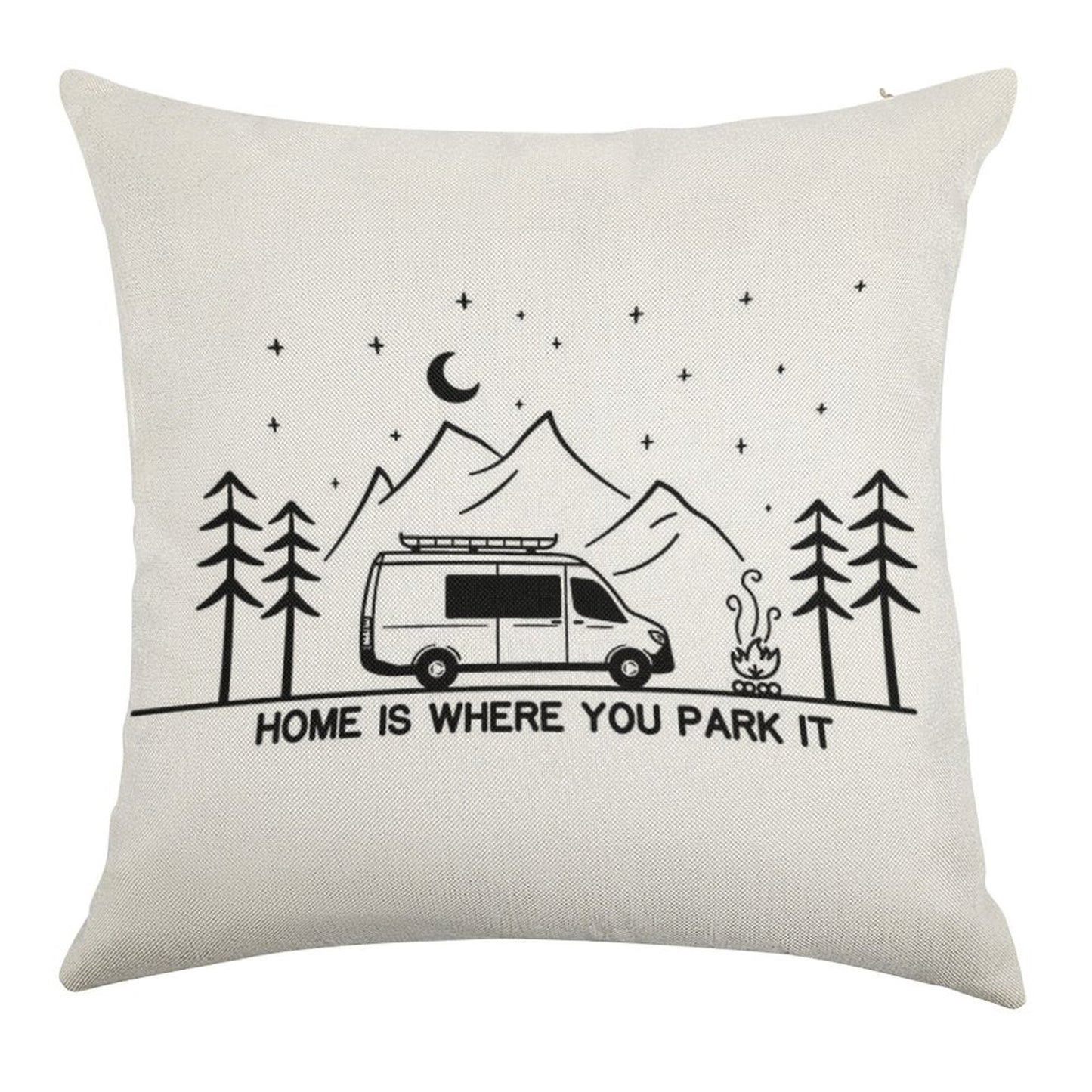 Home Is Where You Park It Vanlife Campervan Camping Outdoors RV Linen Throw Pillow Cover