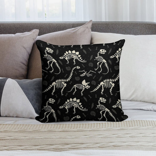Dinosaur Fossils in Black Soft Shrink-Resistant Throw Pillow