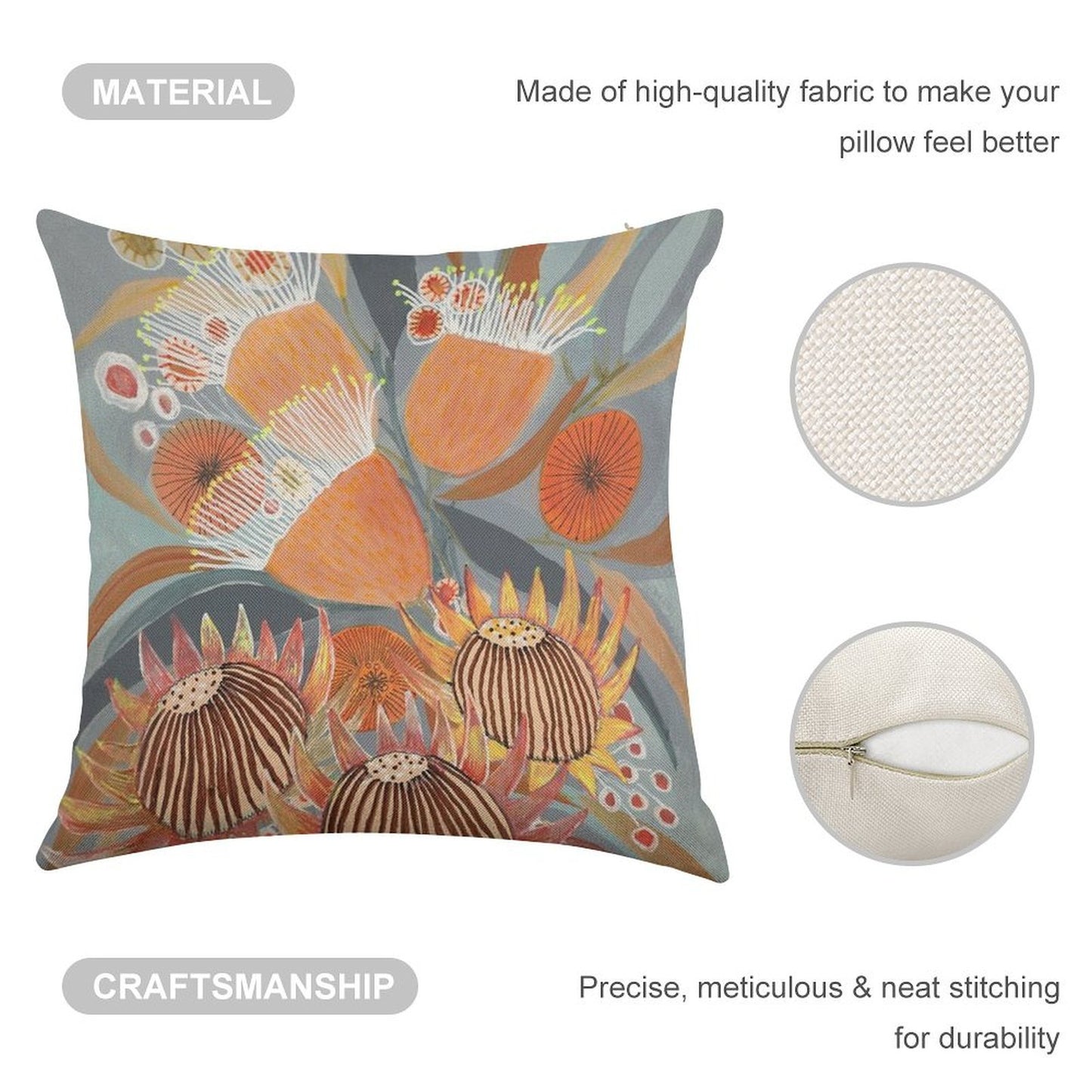 Australian Boquet Linen Throw Pillow Cover